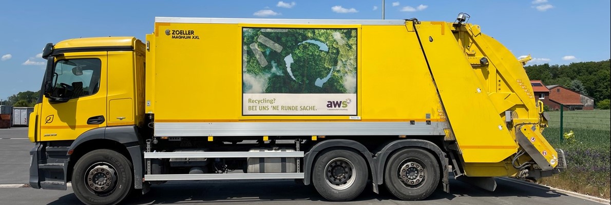 Neue Flexsign Kampagne auf 17 gelbe fahrzeuge für Abfallwirtschaftsgesellschaft Landkreis Schaumburg